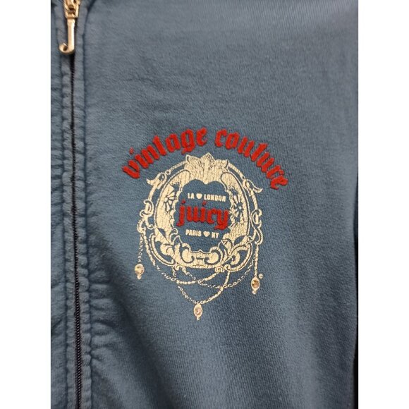 VTG Y2K Juicy Couture Womens Crop Hoodie Medium Blue Embroidered Logo Full Zip - Picture 2 of 9
